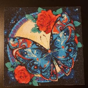 Finished butterfly with roses diamond painting